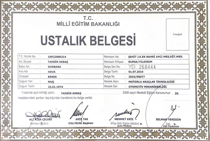 AKBAŞ OTOMOTİV servis yetki belgesi